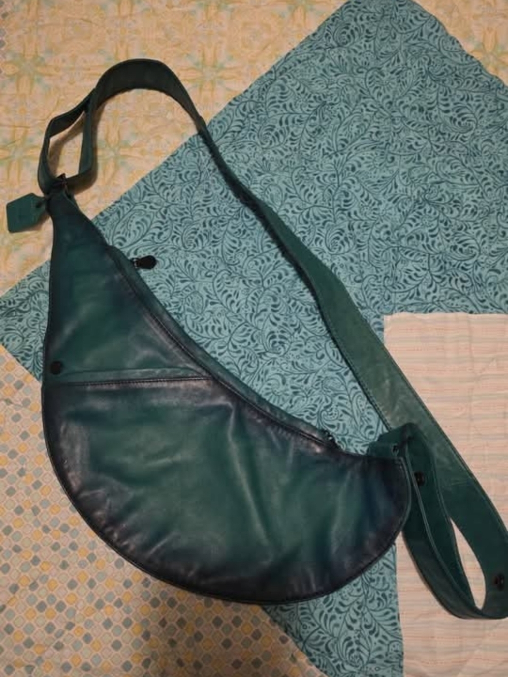 Turquoise Distressed Leather Half Sash Bag